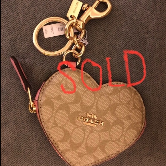 Coach Accessories - NWT Coach Heart Pouch Bag Charm, Signature Canvas